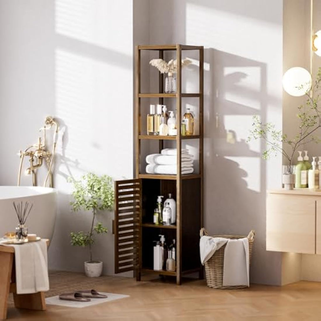 Jolof Store Bamboo Tall Bathroom Cabinet – 6-Tier Narrow Storage Organizer