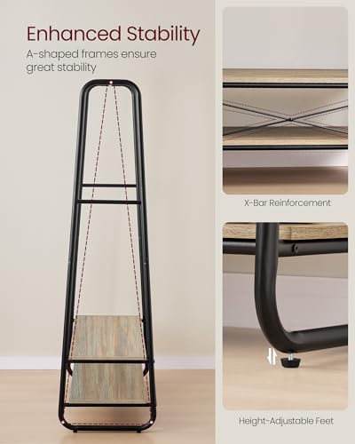 VASAGLE Industrial Clothes Rail | Steel Rack with 2 Shelves & 6 Hooks