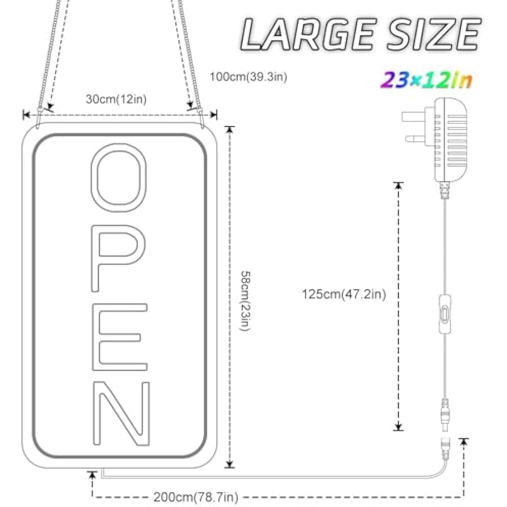 LightingWill LED Neon Open Sign | 23x12 Vertical Yellow & White Business Sign