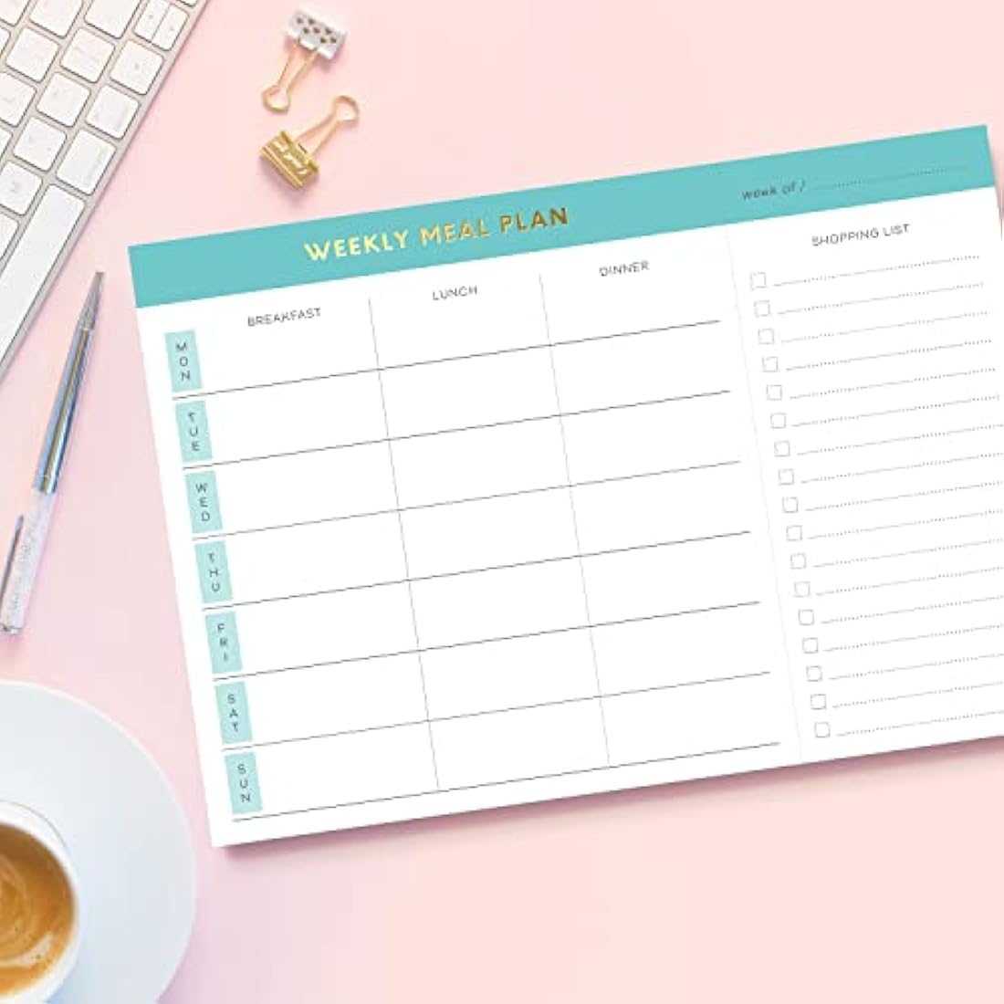 Sweetzer & Orange Weekly Meal Planner – Magnetic Grocery List Notepad, Teal