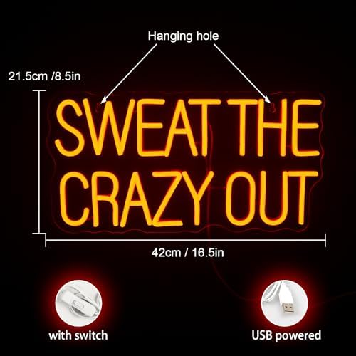 Sweat The Crazy Out Neon Sign – Red LED Gym Wall Decor