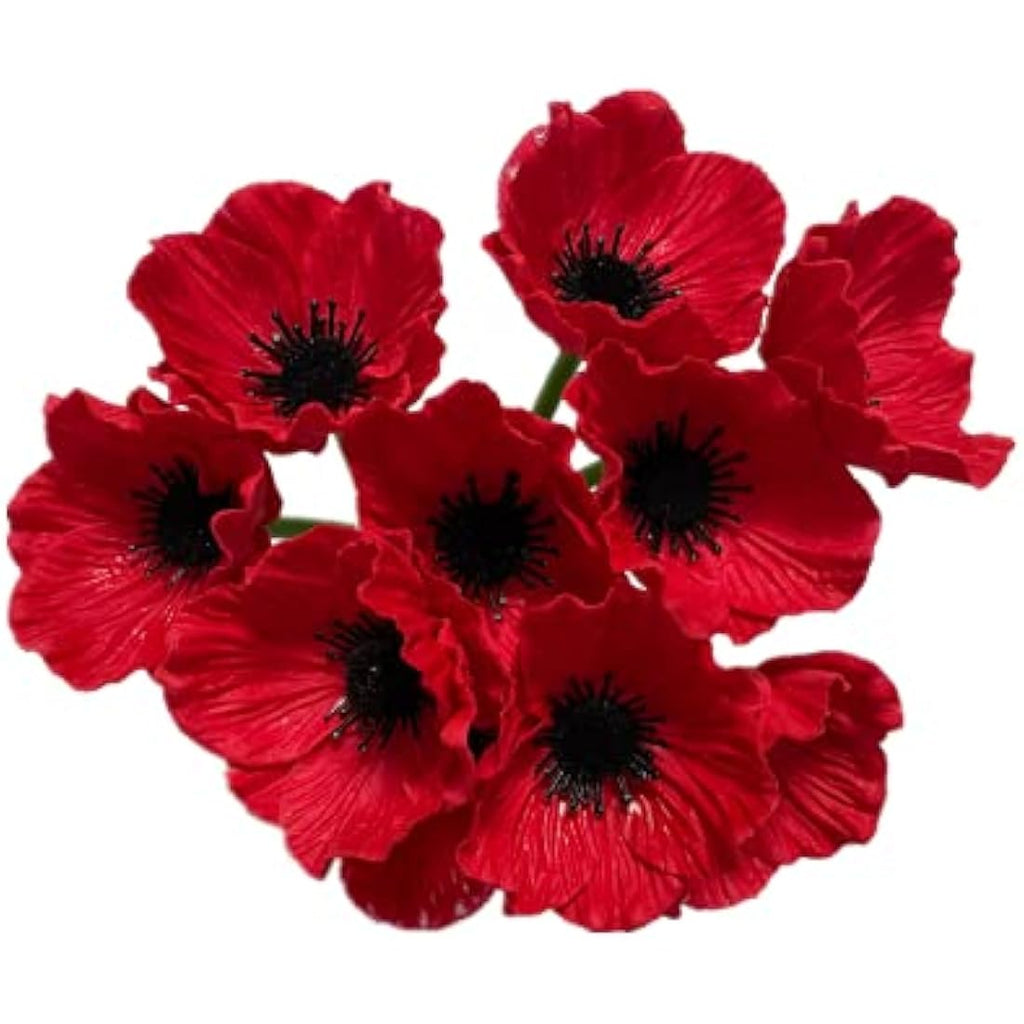 Artificial Poppy Flowers | 10 Stem UV-Resistant PU Bouquet - Red