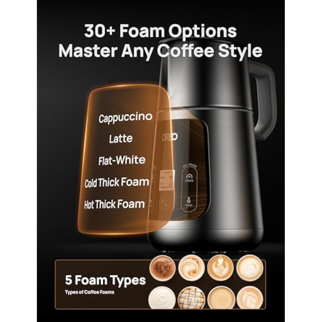 Dreo BaristaMaker Milk Frother – 27oz Electric Foam Maker for Latte Art