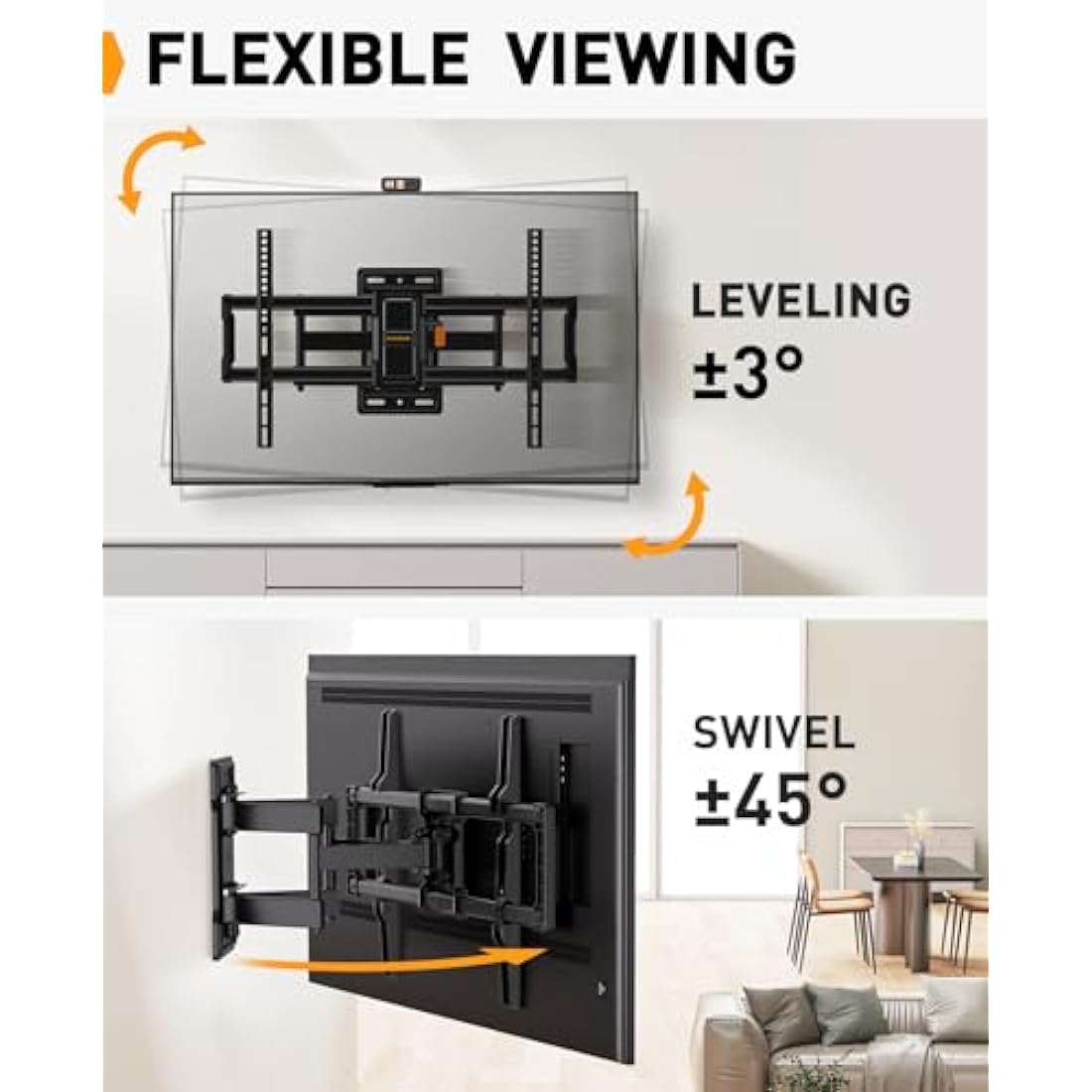 Perlegear Full Motion TV Wall Mount for 42-84 Inch TVs, Dual Swivel Arms