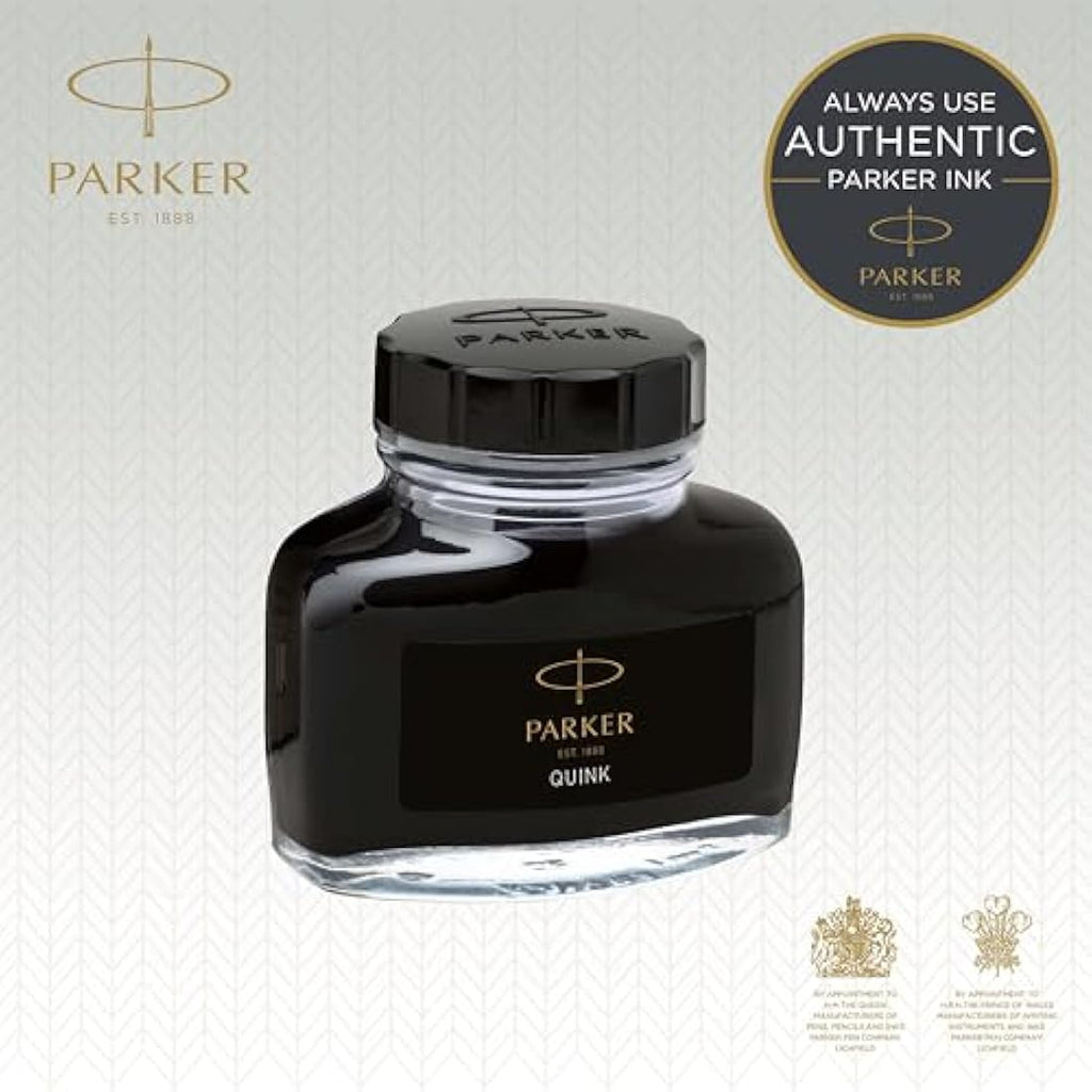 Parker Quink Fountain Pen Ink Bottle - Black Refill - 57 ml Glass Bottle