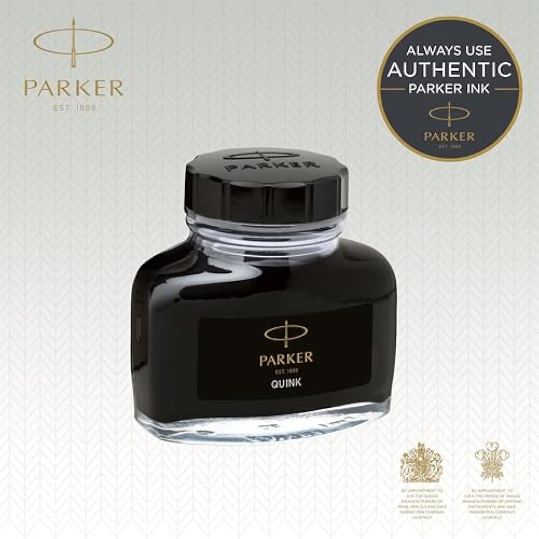Parker Quink Fountain Pen Ink Bottle - Black Refill - 57 ml Glass Bottle