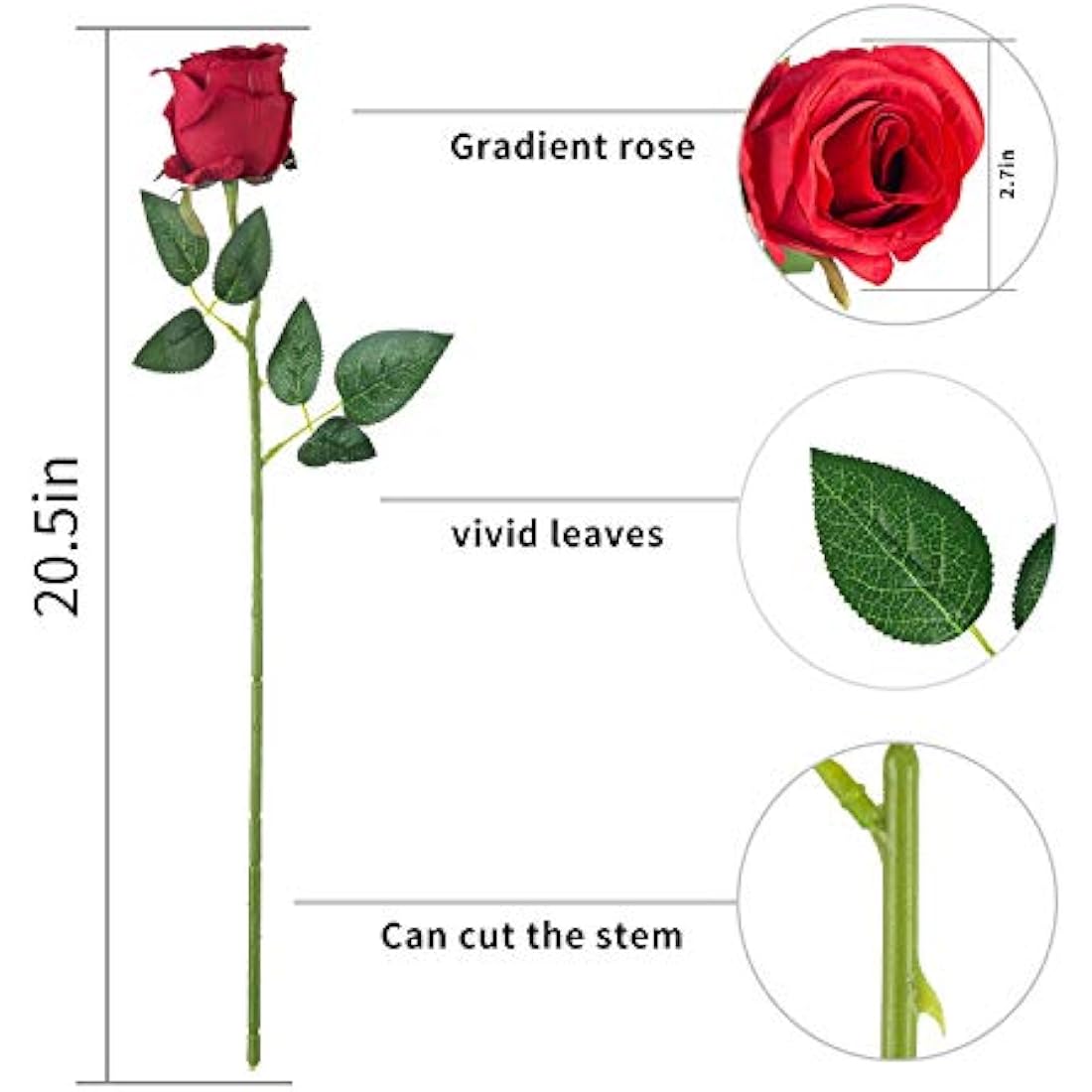 10pcs Artificial Silk Roses – Long Stem Red Wedding Flowers