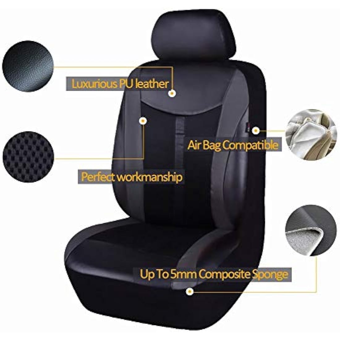 Car Seat Covers – 2 Front Seats Breathable PU Leather