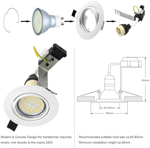 HiBay 10-Pack GU10 Recessed Ceiling Downlights | White Rotatable Spotlights