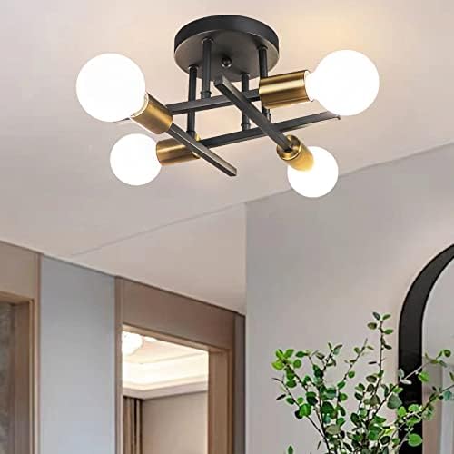Jolof Store Modern Sputnik Chandelier – 4-Light Industrial Brass Fixture