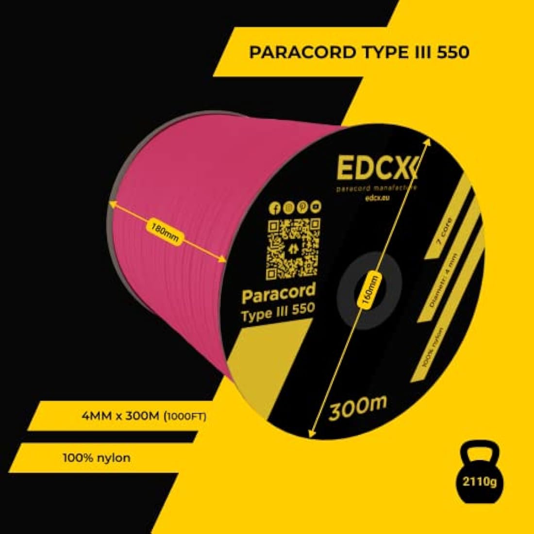 EDCX 550 Paracord – 4mm 7-Strand Nylon Rope for Camping and DIY