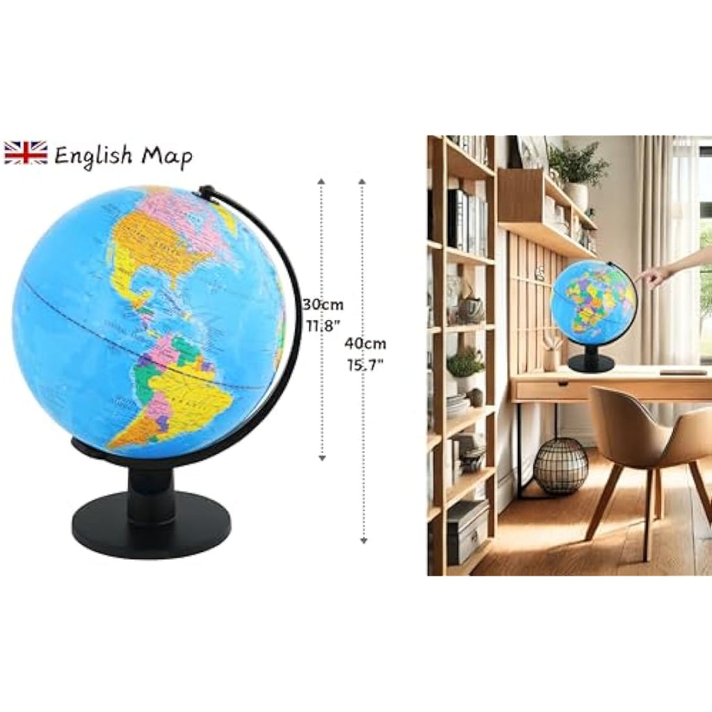 TopGlobe 30cm World Globe | Educational Political Map for Desktop