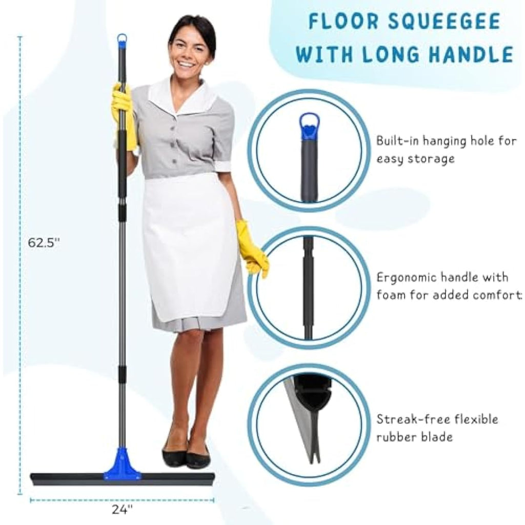 Jolof Store 60cm Floor Squeegee | Heavy Duty Rubber Broom with 150cm Handle