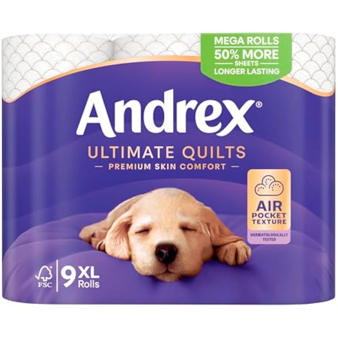 Andrex Ultimate Quilts Toilet Paper – 9 Mega Rolls Quilted Tissue