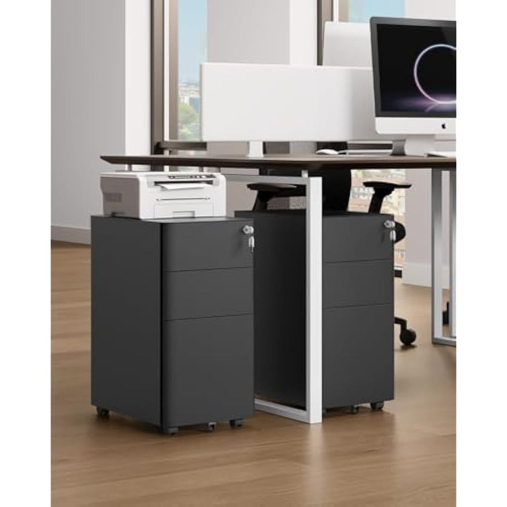 YITAHOME 3-Drawer Metal File Cabinet | Lockable Mobile Office Storage, Black