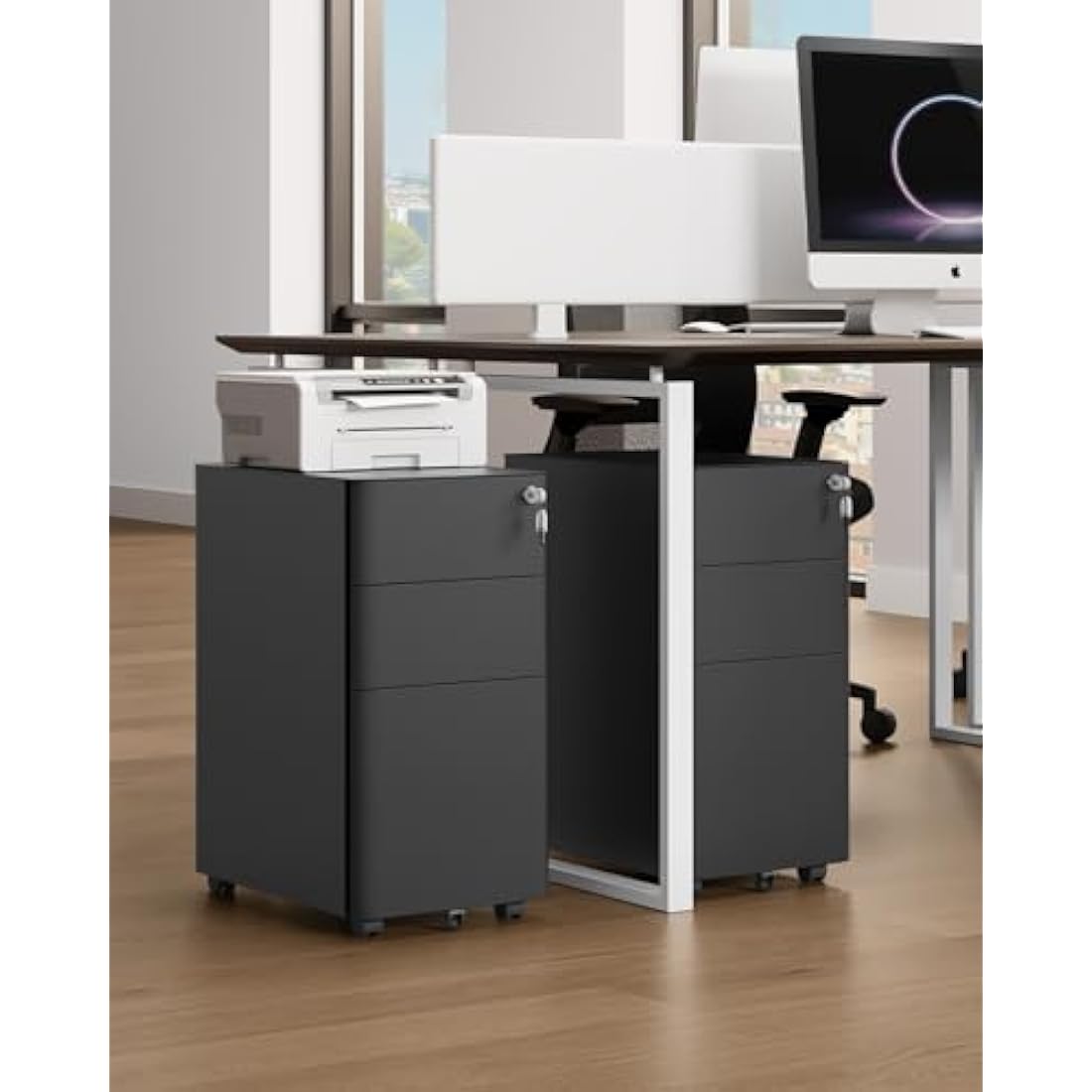 YITAHOME 3-Drawer Metal File Cabinet | Lockable Mobile Office Storage, Black