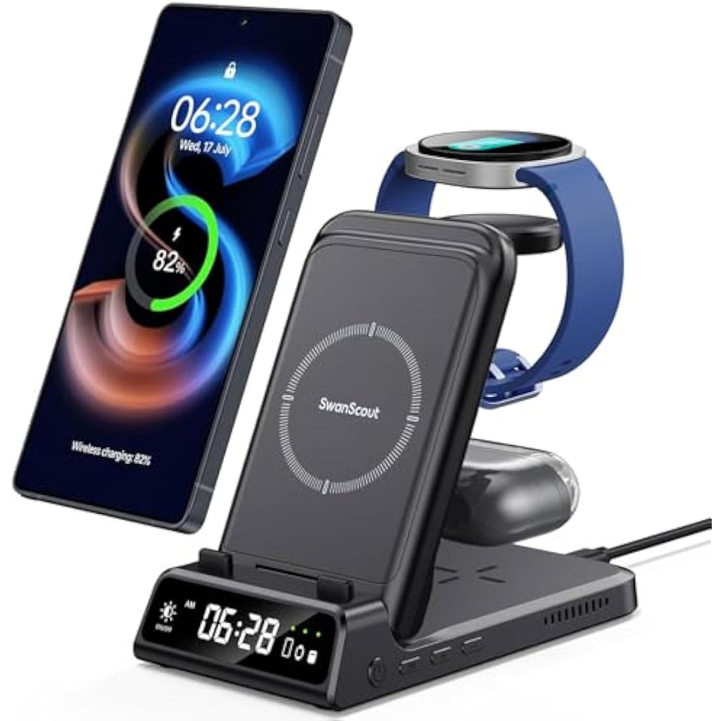 SwanScout 3-in-1 Wireless Charging Station for Samsung S25 & Galaxy Watch
