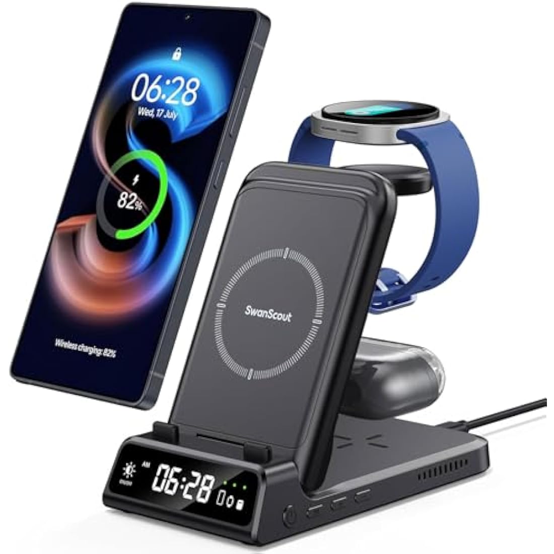 SwanScout 3-in-1 Wireless Charging Station for Samsung S25 & Galaxy Watch