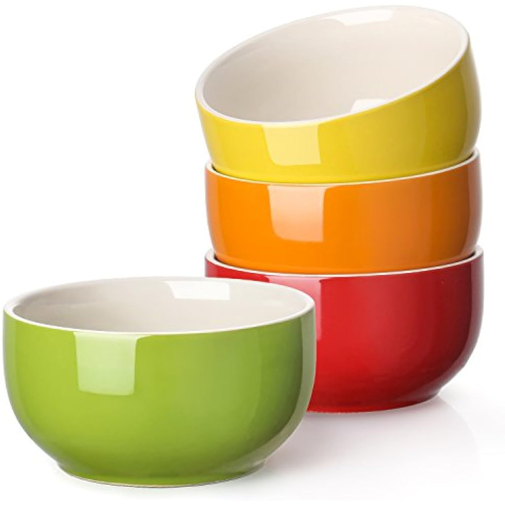 LIFVER 20oz Porcelain Soup Bowls – 4 Pack Multicolour Cereal Bowls