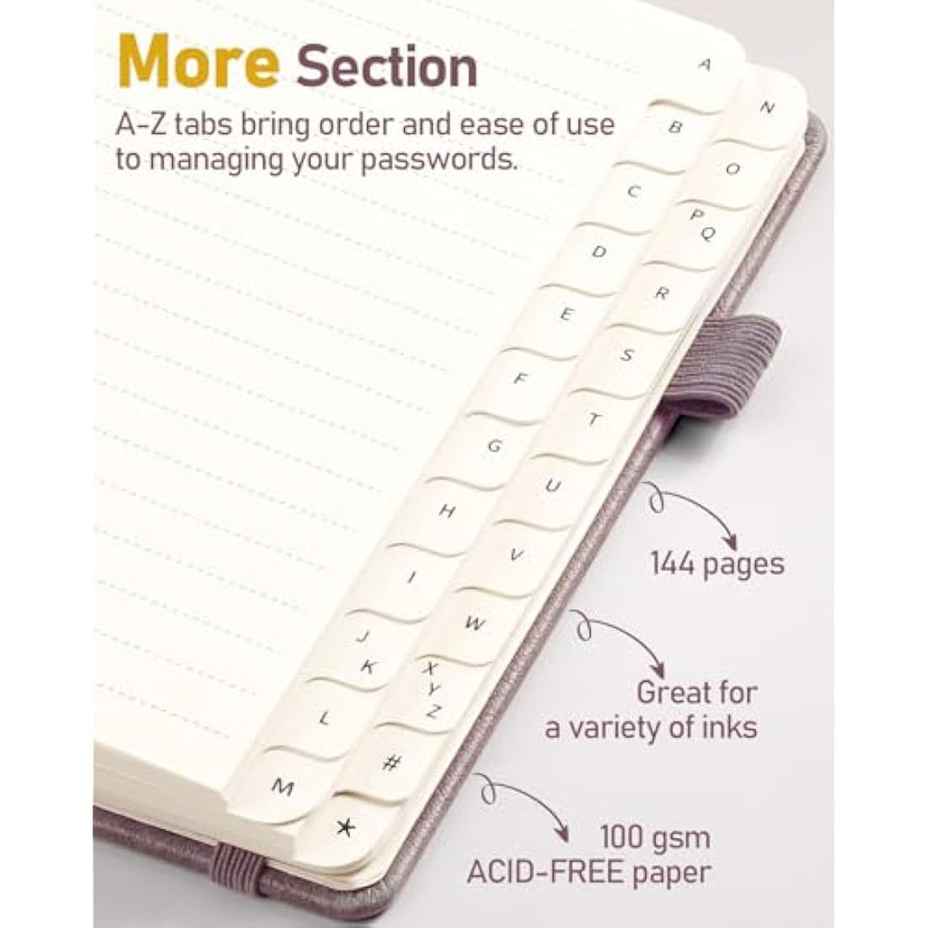 WEMATE Spiral Password Book with Alphabetical Tabs - Dusty Rose Journal