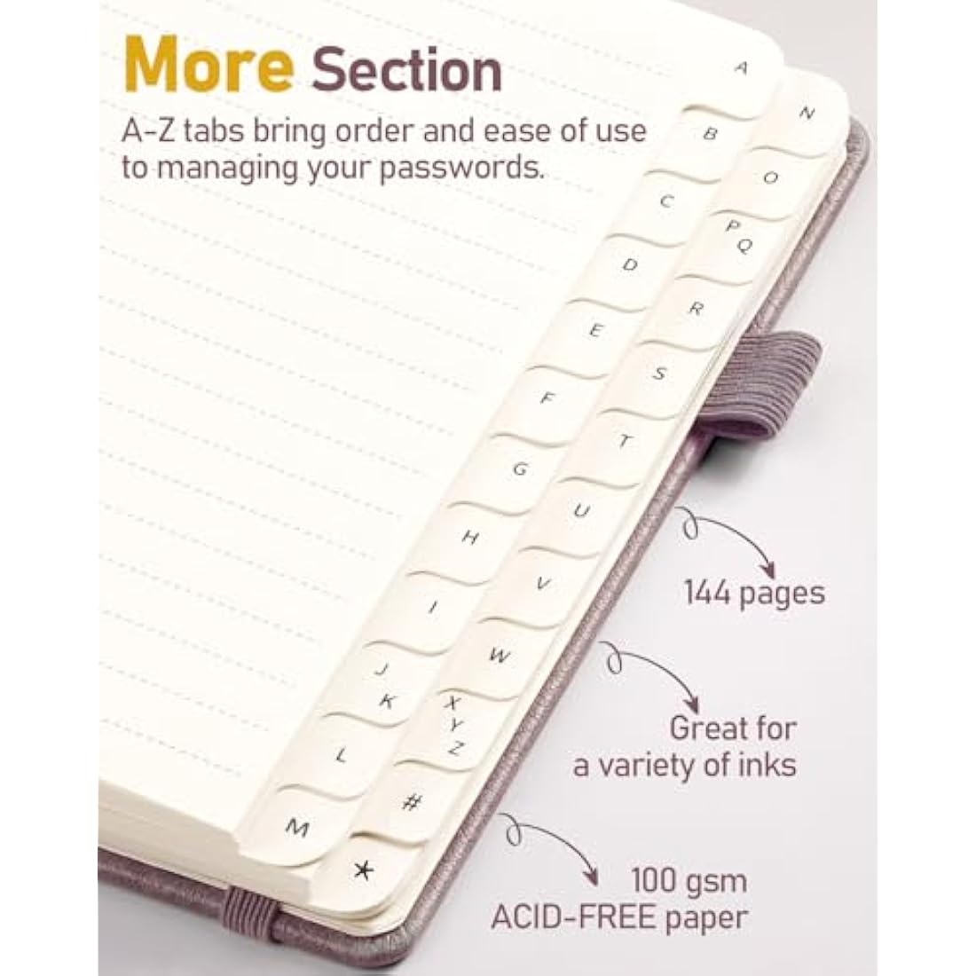 WEMATE Spiral Password Book with Alphabetical Tabs - Dusty Rose Journal