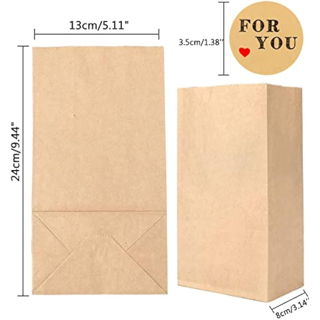 Jolof Store 50 Brown Kraft Paper Bags with Stickers - 13x8x24cm