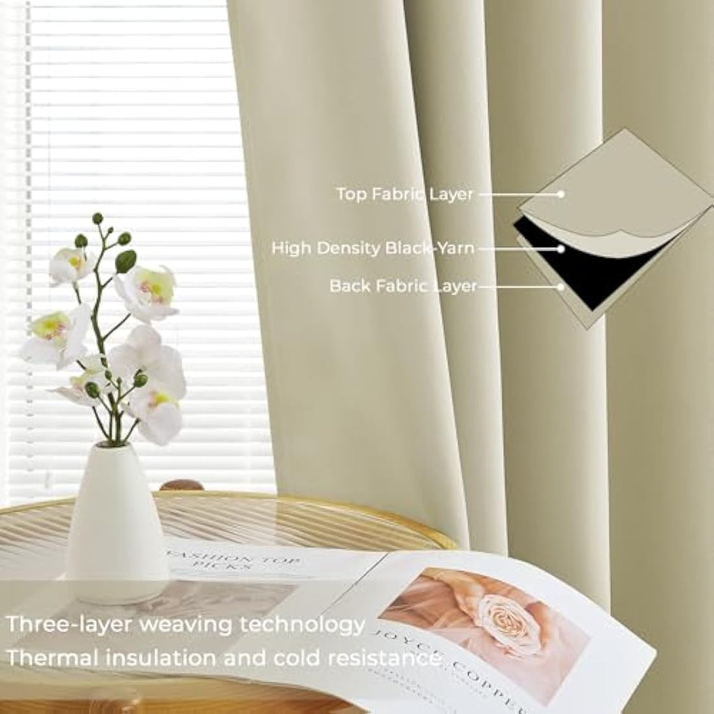 MRTREES Blackout Thermal Eyelet Curtains - Biscotti Beige, 46x90 Inch, 2 Pack