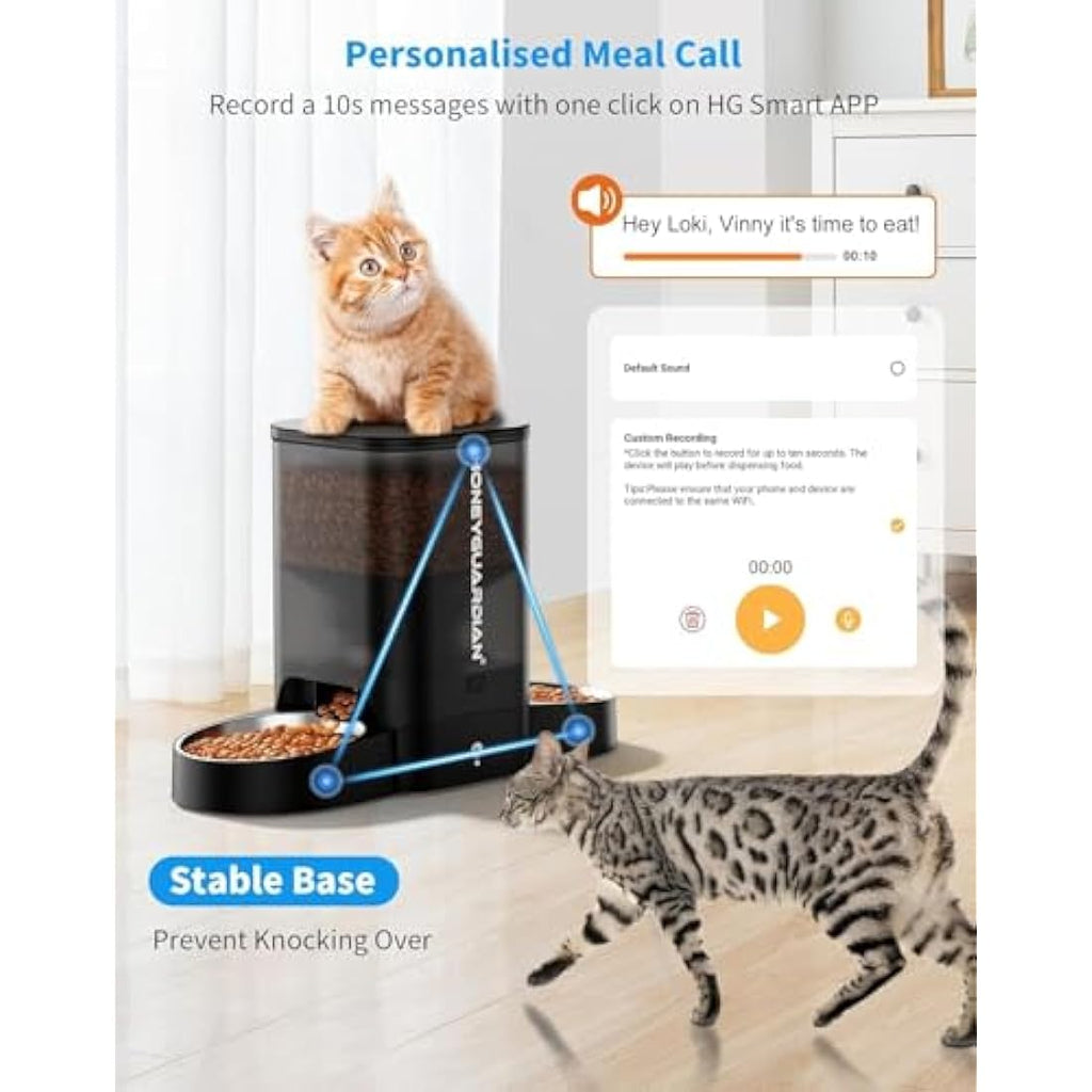 HoneyGuaridan Dual Automatic Cat Feeder | 5L WiFi Smart Food Dispenser
