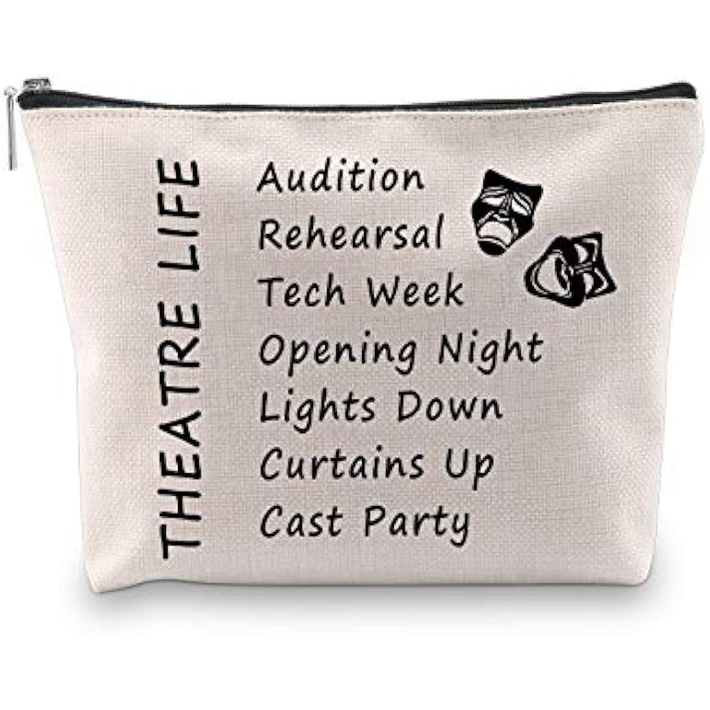 PXTIDY Theatre Life Makeup Bag | Beige Canvas Cosmetic Pouch for Actors