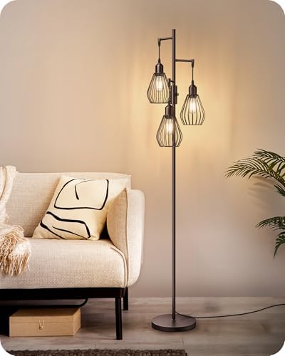 EDISHINE Industrial Dimmable Floor Lamp | 3-Light Tree Standing Lamp