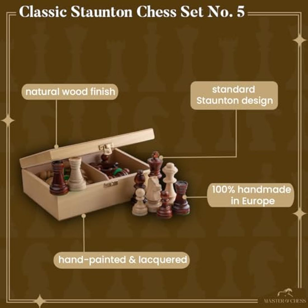 Jolof Store Staunton No. 5 Wooden Chess Pieces with Natural Wood Box
