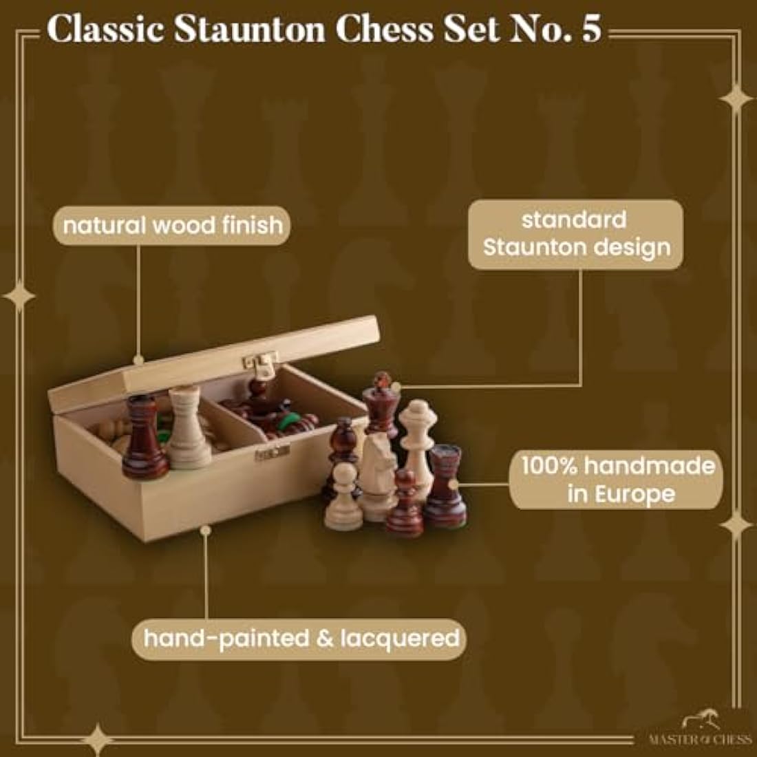 Jolof Store Staunton No. 5 Wooden Chess Pieces with Natural Wood Box