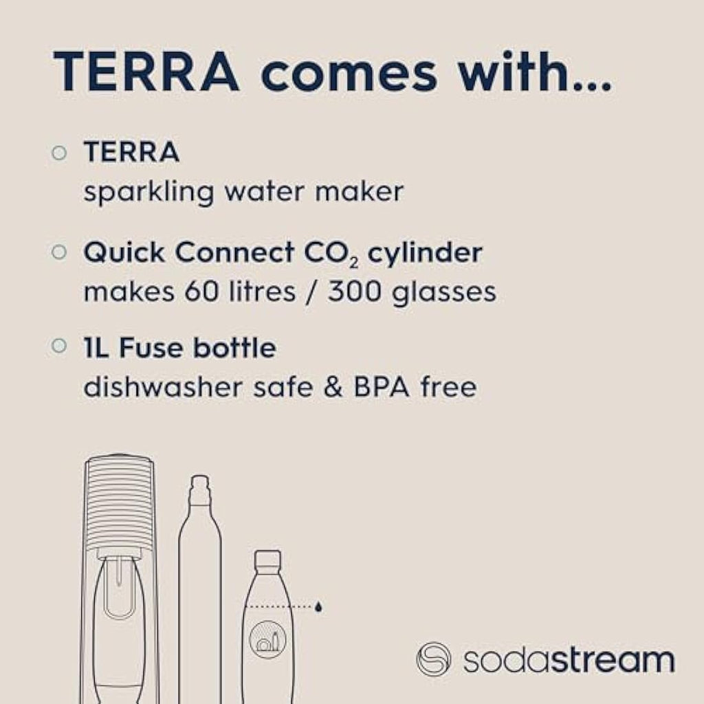 SodaStream Terra Sparkling Water Maker – Quick Connect CO2 System, Black