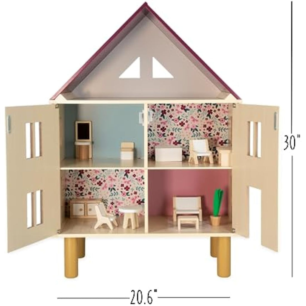 Janod Twist Wooden Dollhouse – FSC Wood Toy with 11 Accessories