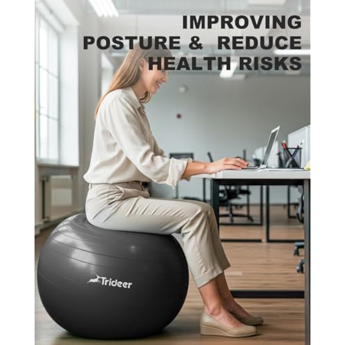 Trideer Exercise Ball – Anti-Burst Heavy Duty Yoga & Office Chair Ball