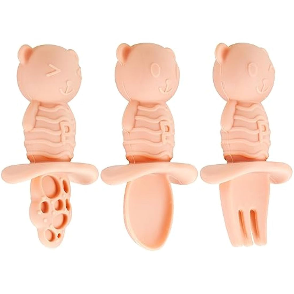 PandaEar Silicone Suction Plate and Utensils Set – Bear Shape Pink