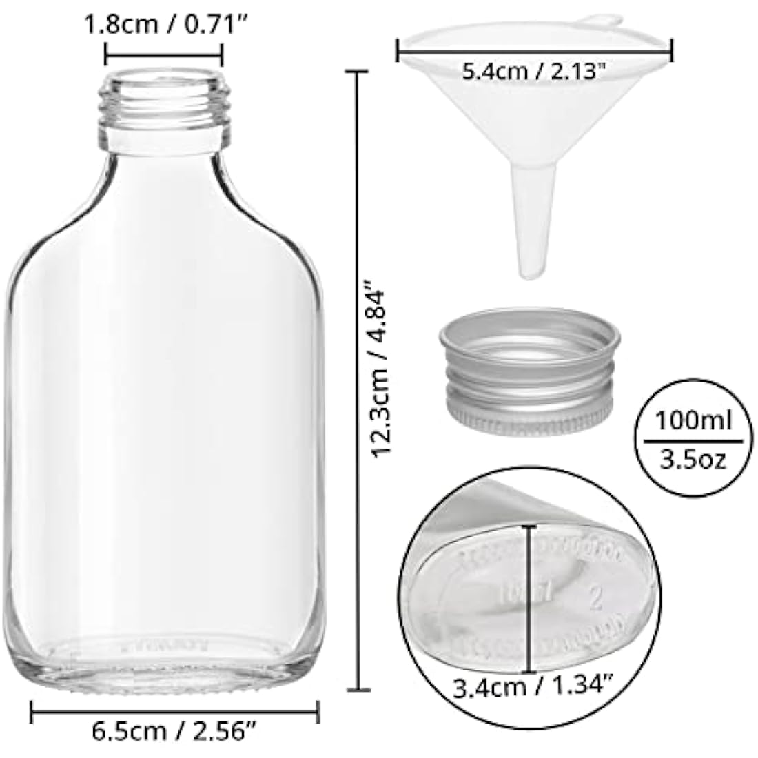 BELLE VOUS 50 Pack 100ml Glass Flask Liquor Bottles with Funnel & Caps