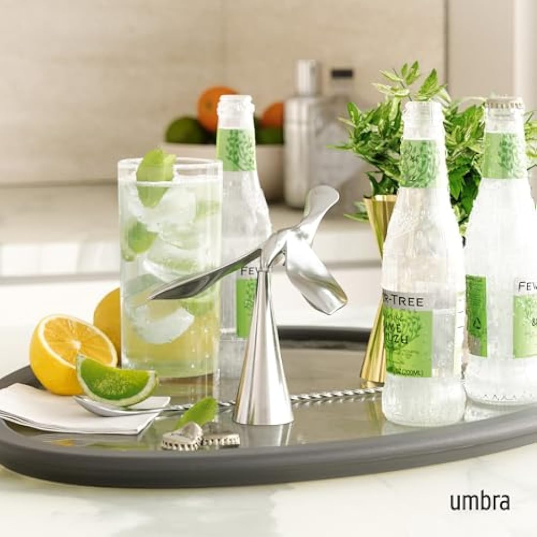 Umbra Tipsy Bottle Opener – Sculptural Polished Metal Bar Accessory