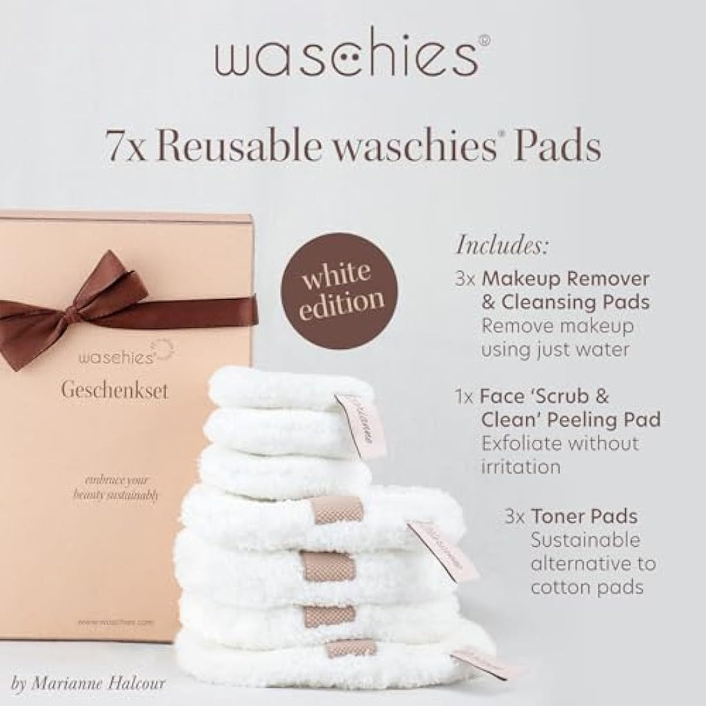waschies Reusable Face Pads Gift Box – 7 Pack White Microfibre Set