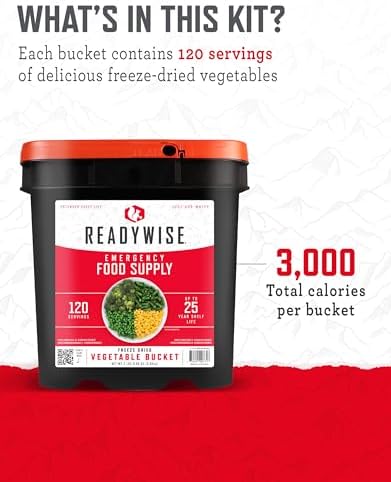 ReadyWise Emergency Food Supply | 120 Serving Freeze Dried Vegetable Bucket