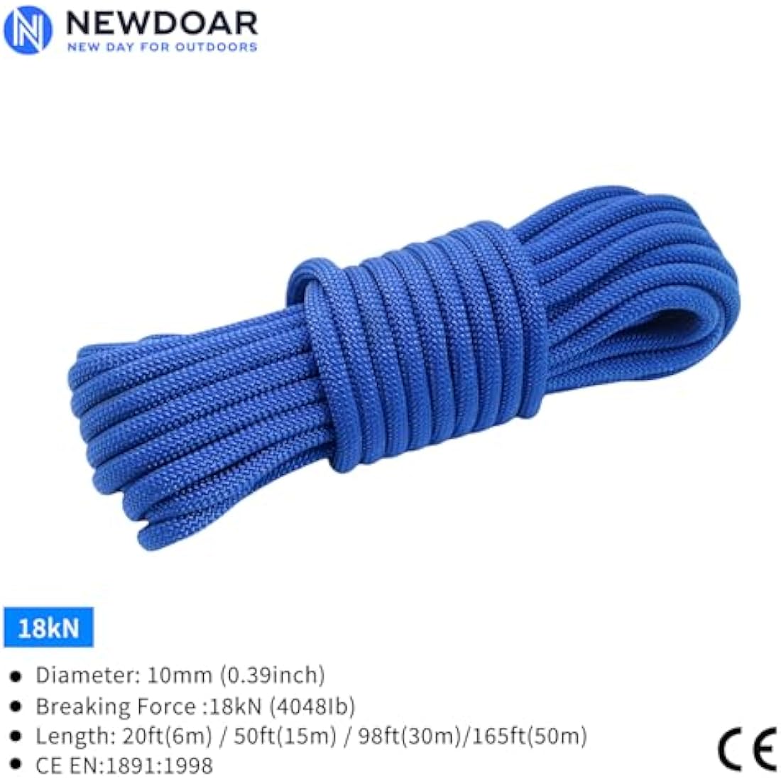 NewDoar 10mm Static Accessory Cord – 18KN High Strength Outdoor Utility Rope