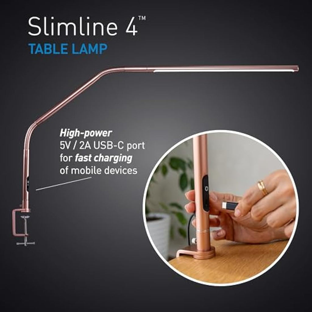 Daylight Slimline 4 LED Table Lamp – Rose Gold Task Light with USB-C