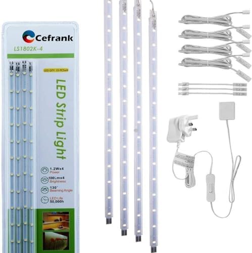 Cefrank LED Display Light Bar Kit | 4-Pack Linkable 6000K White Shelf Lights