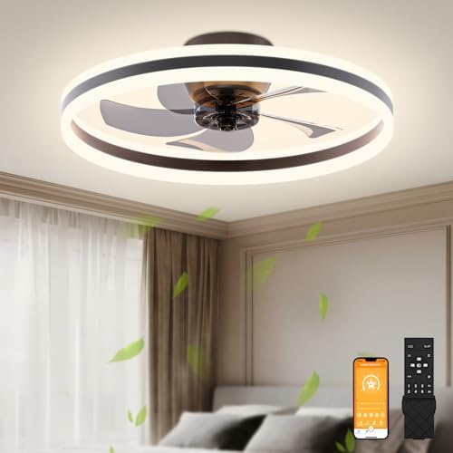 VOLISUN 60cm Smart Ceiling Fan with Lights - 6-Speed Dimmable LED, Black