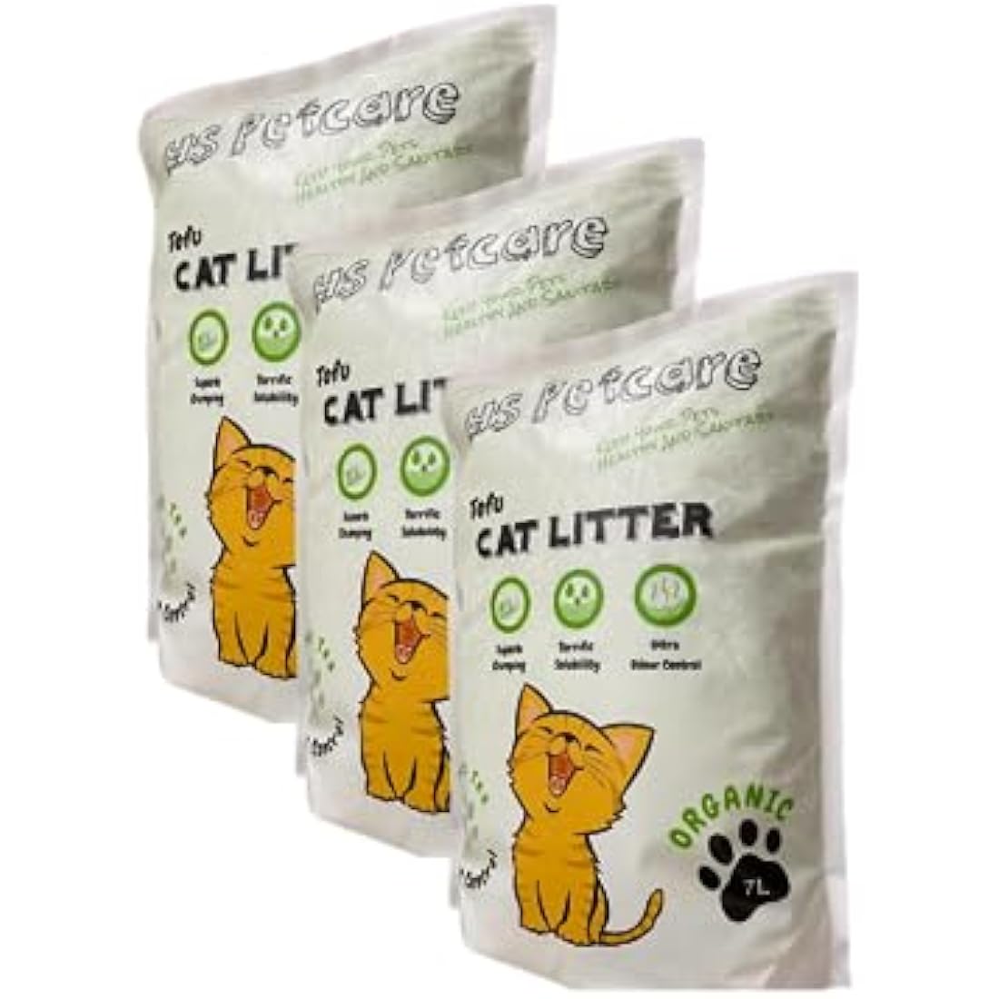 HS Petcare Organic Tofu Cat Litter – Flushable & Clumping (3 Pack, 21L)