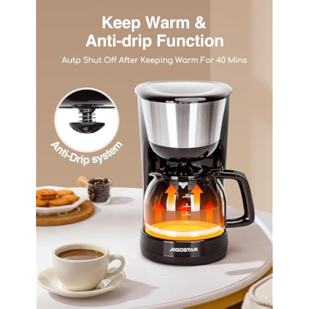 Aigostar Drip Coffee Machine | 1.25L Filter Coffee Maker with Reusable Filter