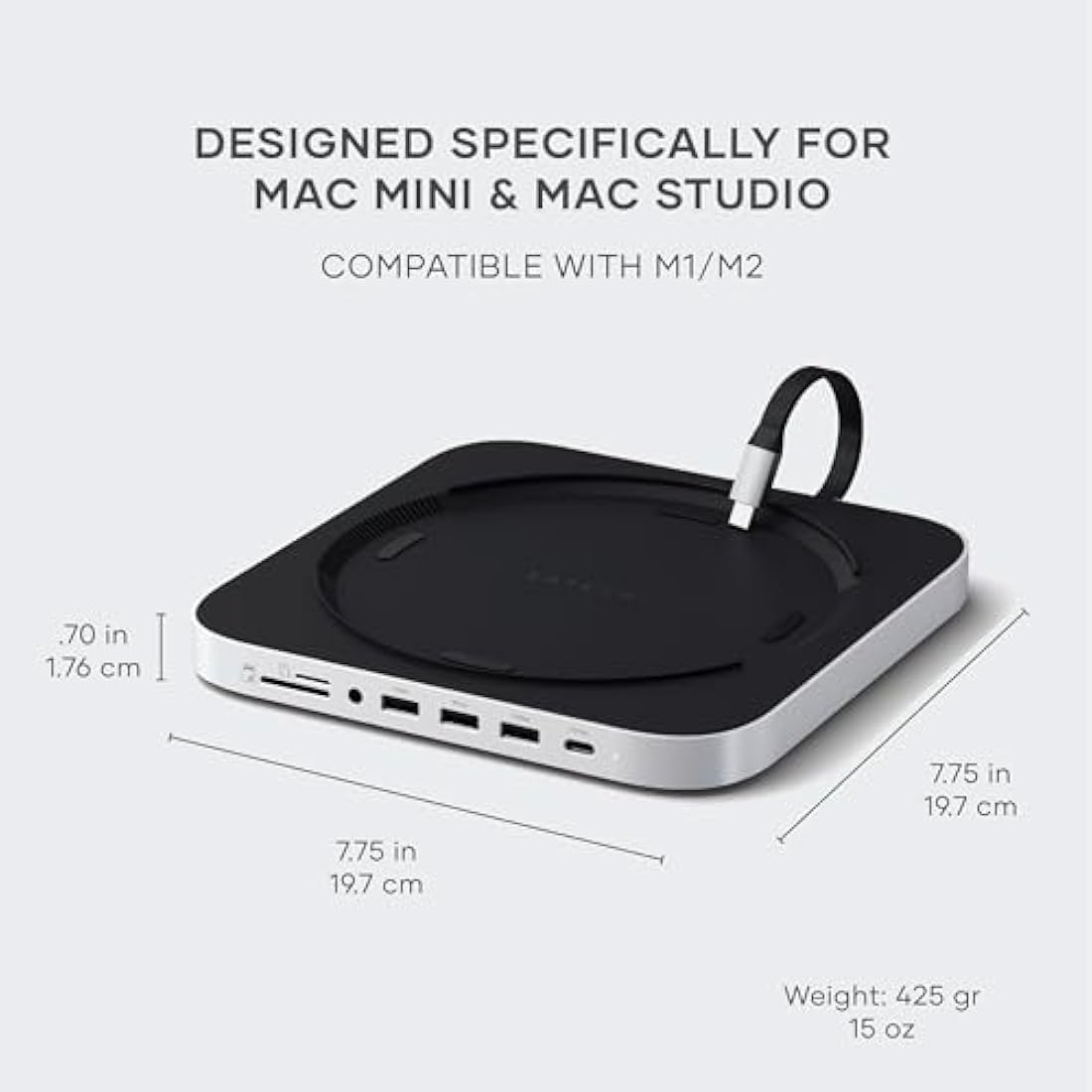 Satechi Mac Mini Hub & Stand with NVMe/SATA SSD Enclosure - Silver