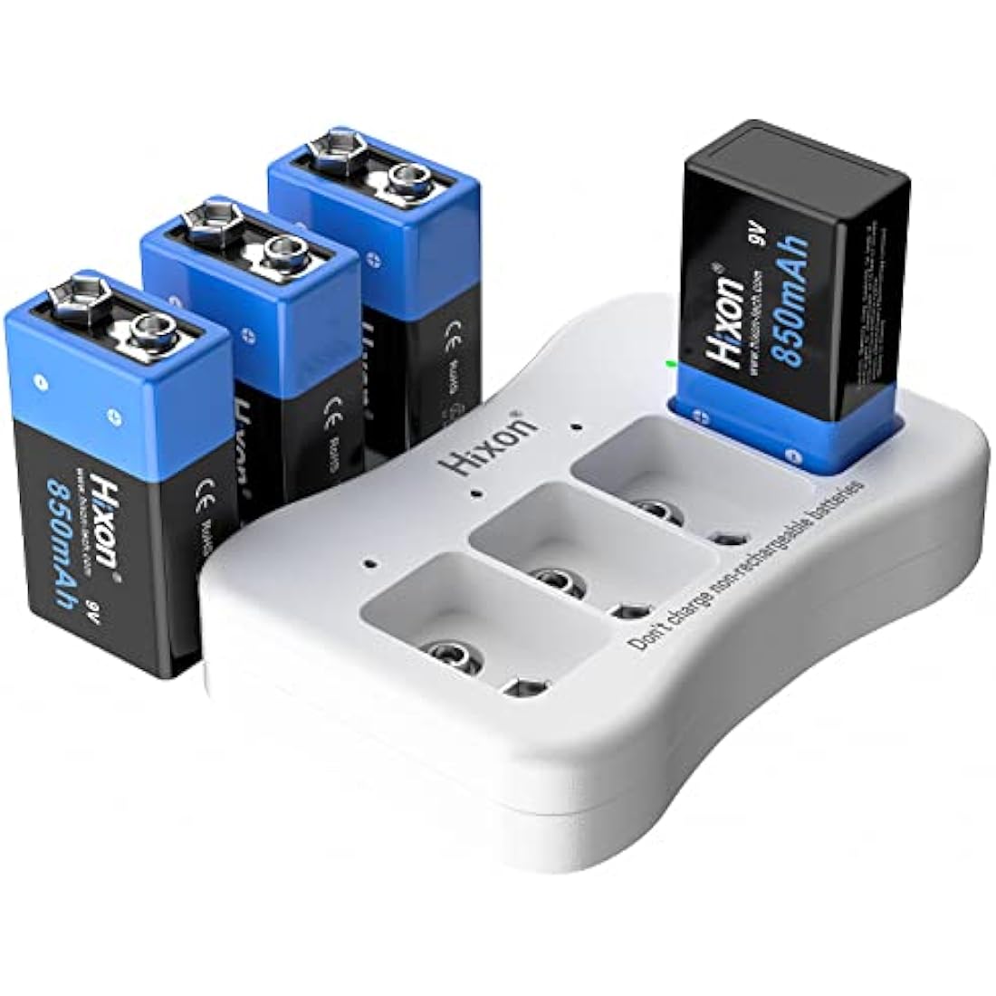 Hixon 9V Rechargeable Lithium-ion Batteries 850mAh with 4-Slot Charger