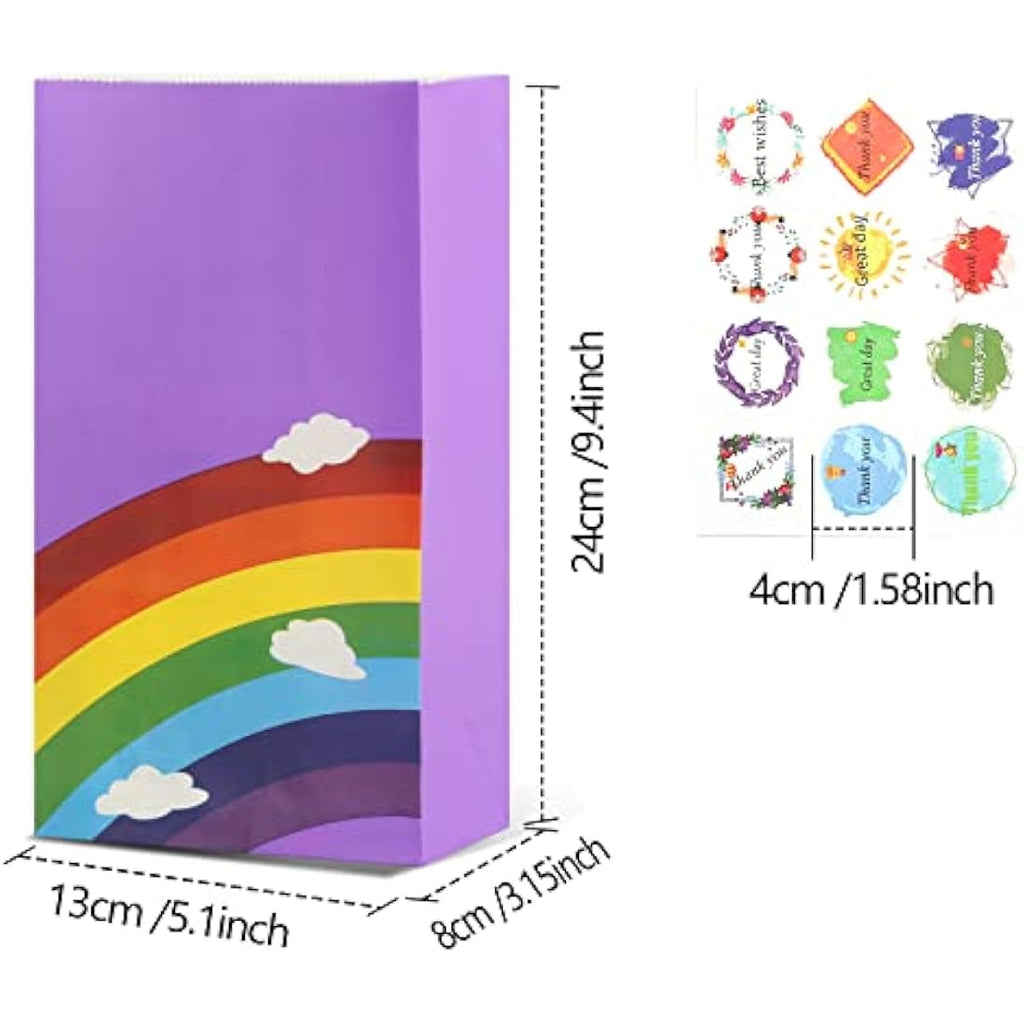 TOOELMON Rainbow Paper Party Bags – 40 Pcs Kraft Goodie Bags with Stickers