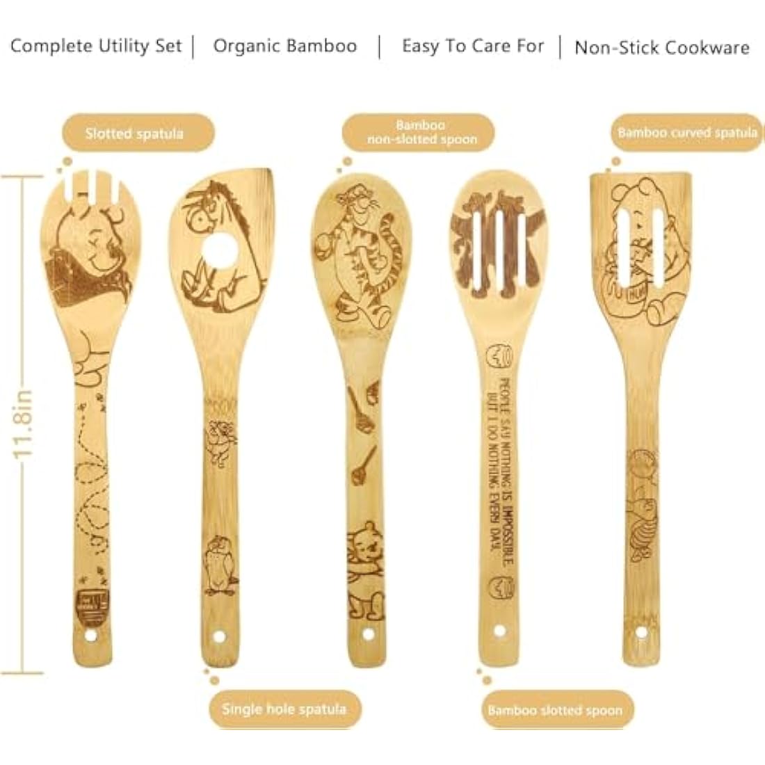Bear Wooden Spoons for Cooking – 8-Piece Kitchen Utensils Set